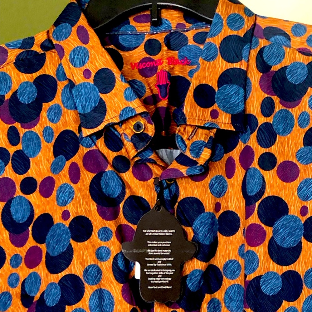 Visconti Black Men LS Geo Button Up Shirt Size 2XLB Retail $145.00 New With Tag